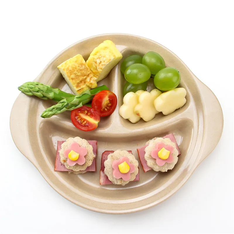 Baby Plate Set Beige LFGB Approved Dinner Cutlery Tableware Dish For Kids,Wheat Straw Healthy Biodegradable Material