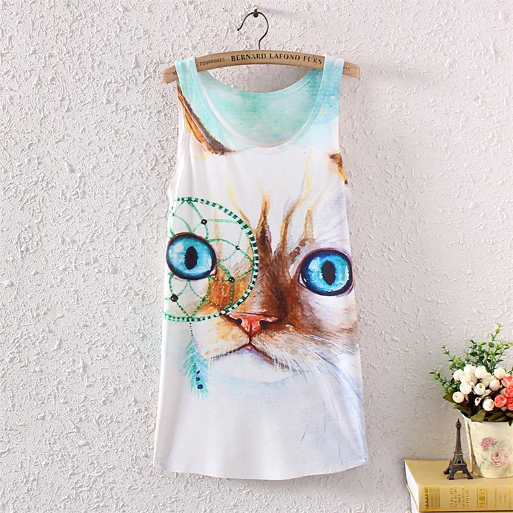 Spring summer style women clothing in Cute kitten dream cat printing