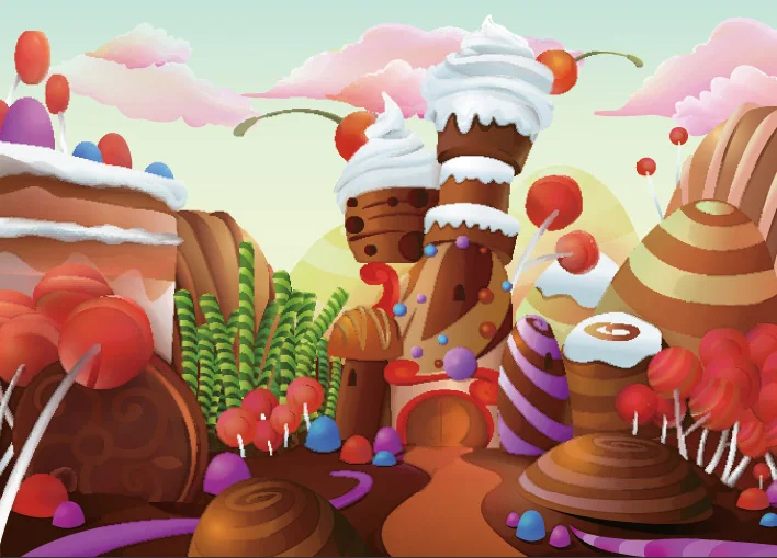 7 X5Ft Nuvole Sky Candyland Ice Cream House Chocolate Bar Candy Land Custom Photo Studio Sfondo Vinile 220Cm X 150Cm