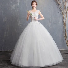 Cheap V neck cut out Wedding Dress 2019 Plus Size Lace Appliques Sleeveless Bride Ball Gown Dress Tulle Lace Up vestido de noiva burgundy lace up design cut out crew neck sexy dress
