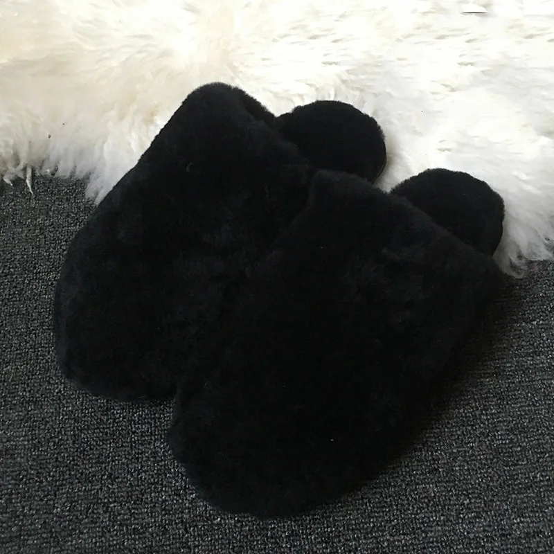 Тапочки из натуральной овечьей кожи наивысшего качества; модные зимние женские домашние тапочки; теплые шерстяные домашние тапочки; женская повседневная домашняя обувь - Цвет: Black