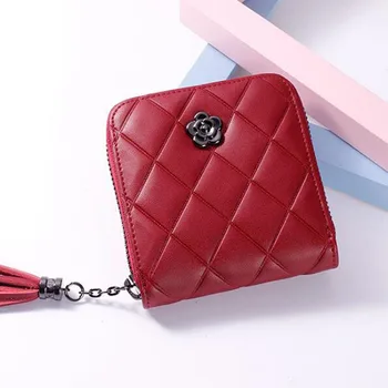 

Women Coin Purse Mini Wallet Geometric Zipper High Quality PU Leather Wallet Tassel Coin Purses Short Wallet Female
