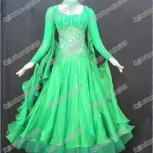 Зеленое современное платье для танго, бальных танцев, гладкое бальное платье, стандартное бальное платье, одежда для социальных танцев, B-0223 для девочек