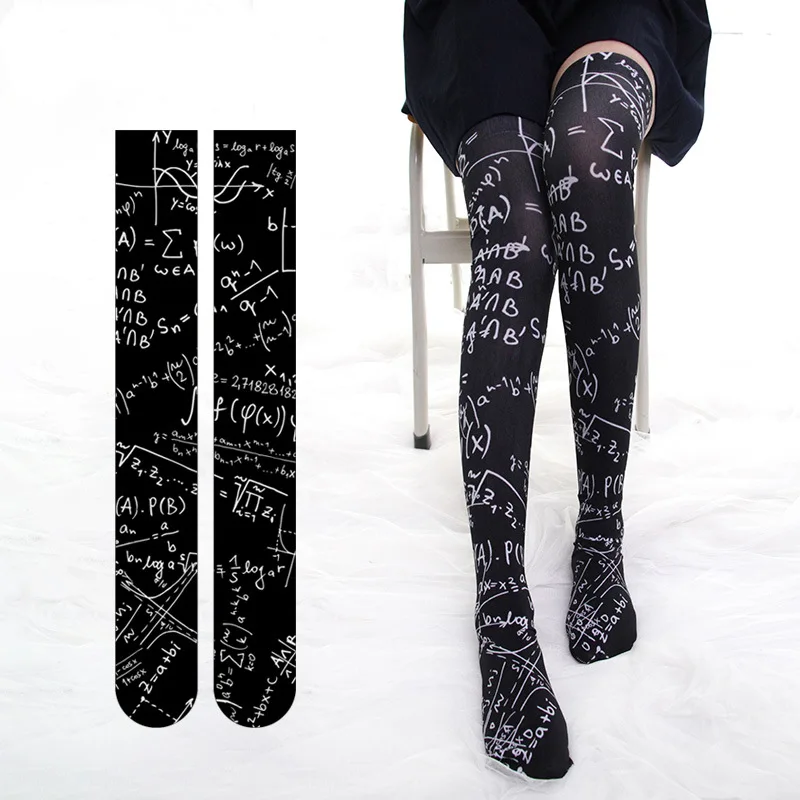 

Black 360D Fashion equation count Print Velvet Overknee Thigh highs thighhighs Pants Socks high sock pantyhose stockings