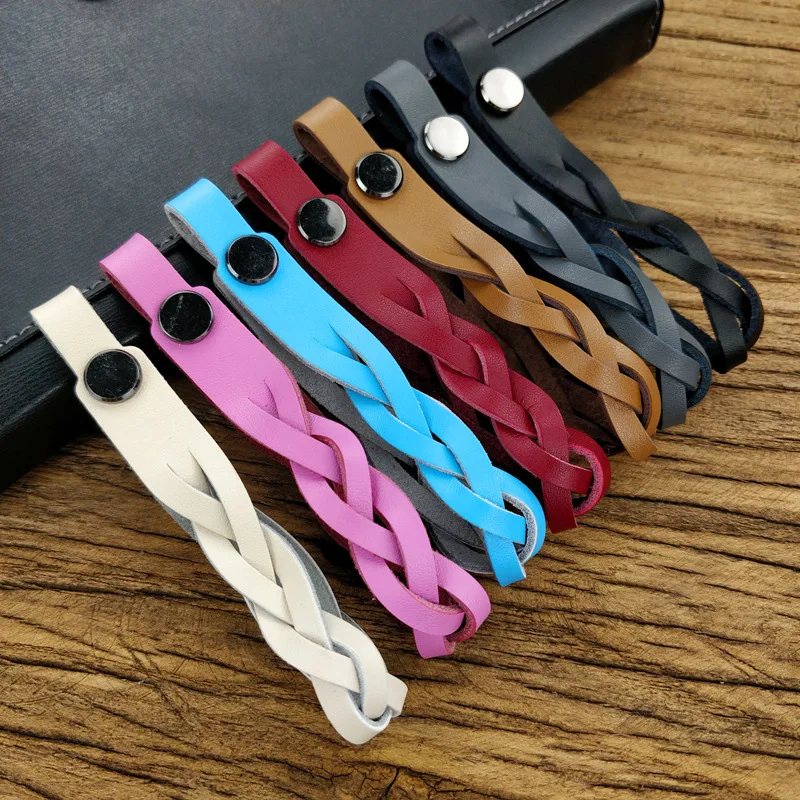 Hand Made PU Leather Strap Car Key Chains Weave Rope Key Ring Car