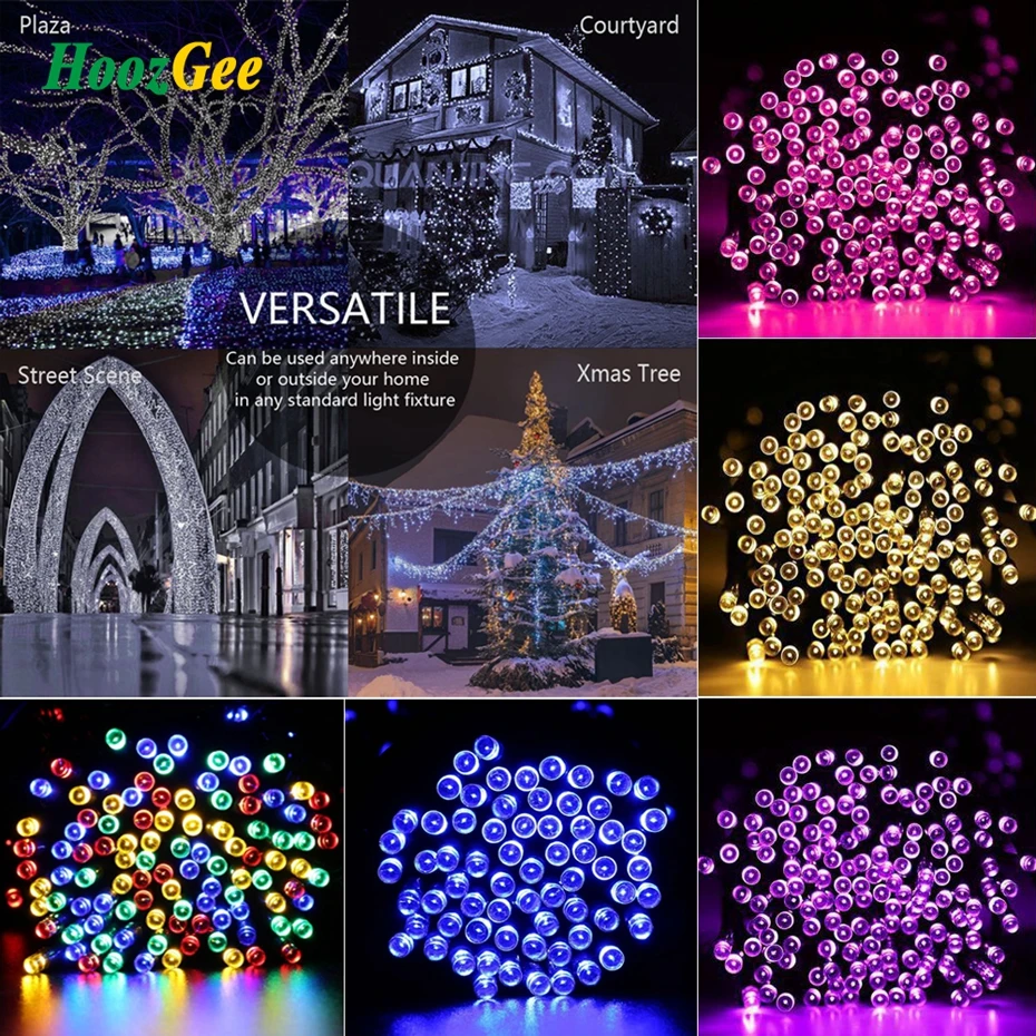 

HoozGee Fairy Lamp Solar Lighting String 50/100/200 LED 8 Mode 7M/12M/22M Wire Outdoor Garden Party Decor Christmas Light
