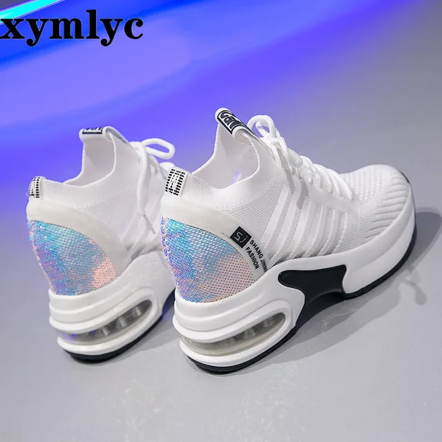 Fashion Spring Women Bling Shoes Mesh Wedge Sneakers Summer Breathable Casual Shoes Woman Round head casual shoes