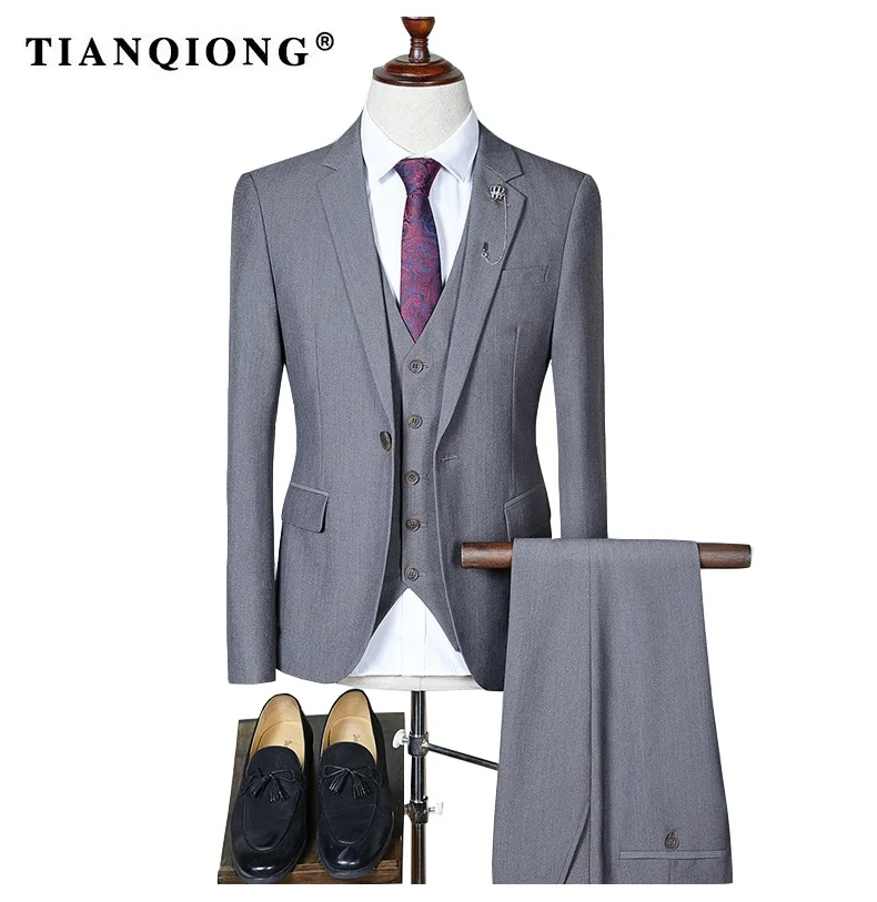 TIAN QIONG Slim Fit Мужские свадебные костюмы на одной пуговице черный, синий, серый, хаки мужские деловые костюмы весна-осень костюм из 3 предметов QT288
