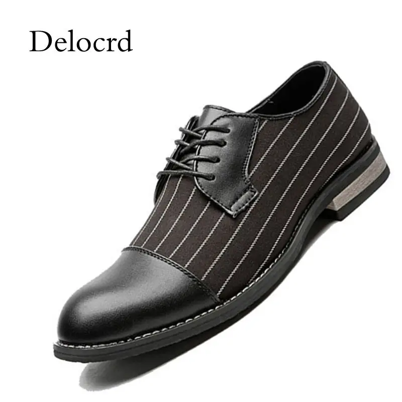 

New Fashion Stripe Simple Design Microfiber Leather Business Dress Shoes Mens Casual Shoes Lace-Up Flats Size 38-44 D