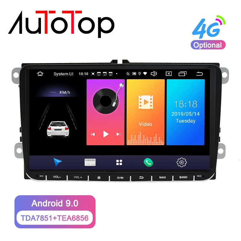 

AUTOTOP 9" 2din Android 9.0 Car Multimedia Player for volkswage Skoda Seat GPS Navigation Radio RDS Wifi Mirrorlink BT NO DVD