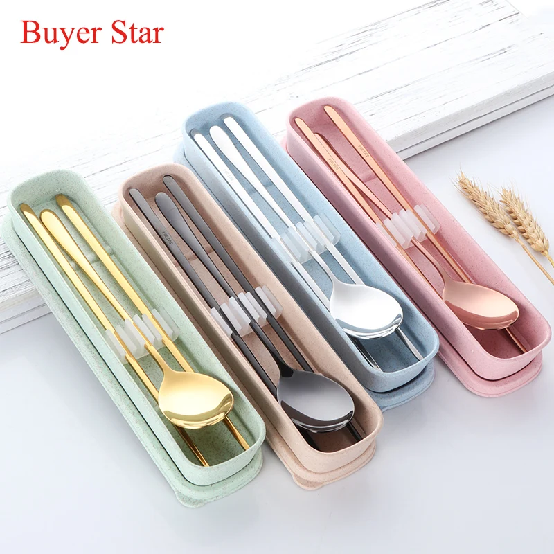 Buyer Star Cool Color Golden Stainless Steel Tableware Set Korean Sweet