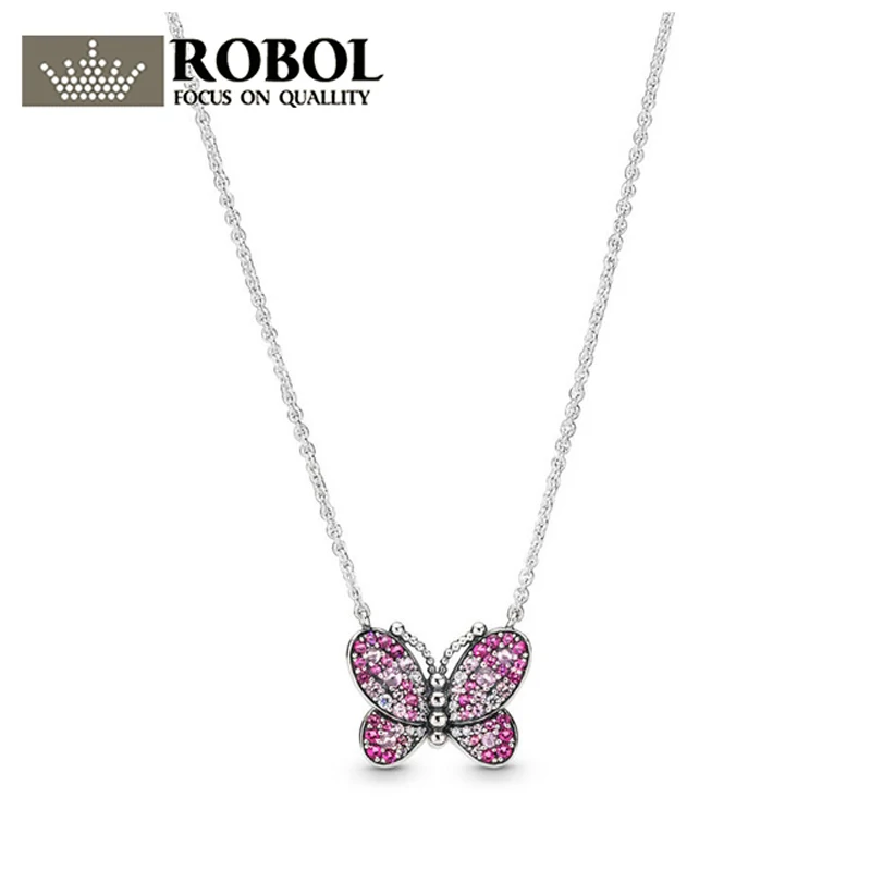 

ROBOL 100%925 Sterling Silver New Charming Butterfly Necklace Pendant Diy Bracelet Original Jewelry Gift Wholesale 397931NCCMX