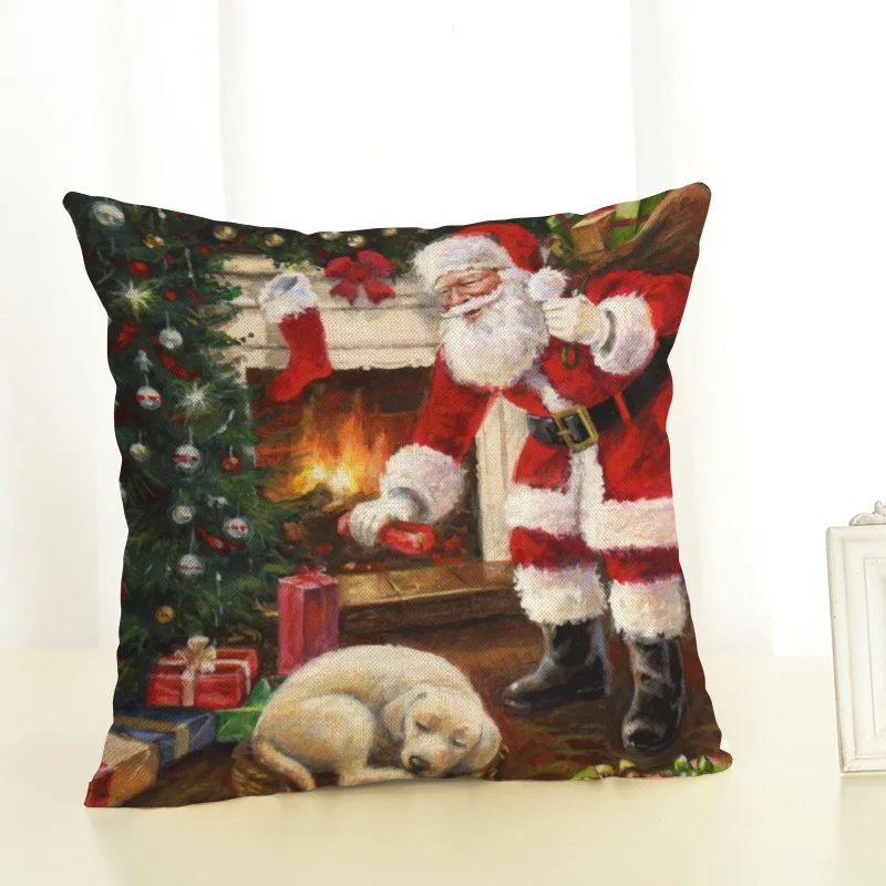 Рождественская наволочка Дед Мороз Собака Хлопок рождественские украшения для дома год льняной чехол для подушки в офис домашняя подушка - Цвет: 7