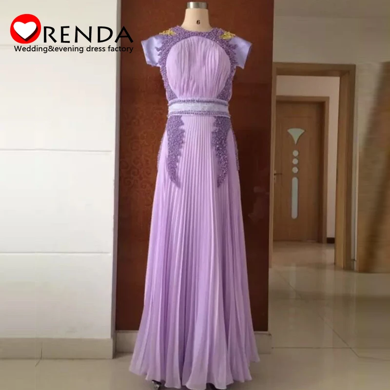  Real Picture 2015 Purple Pink Chiffon Gothic Vintage Long Plus Size Heavy Beads Luxury Arabic Style Celebrity Dresses Orenda 