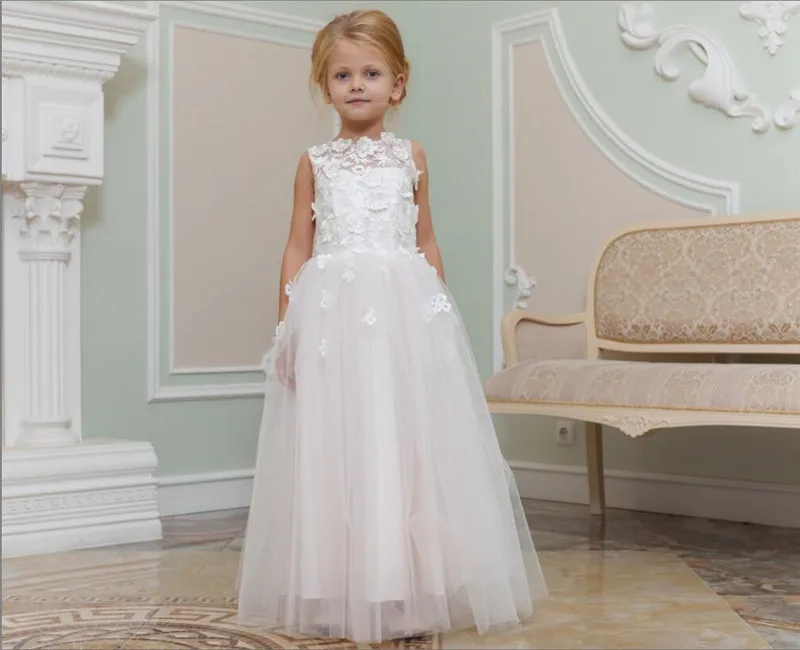 Best Princess Dress For Parties Ilussion Back Fabulous Flower Girl with Floral Appliques Pageant Gowns Vestidos De Fiesta | Свадьбы и