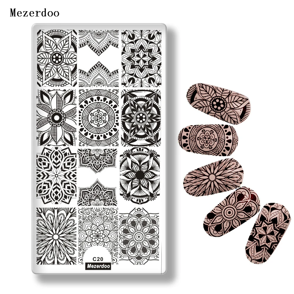

Mandala Flowers Nail Stamping Template Rectangle Nail Art Image Plate DIY Manicure Printing Template Plate Tool Mezerdoo C20