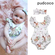 Мода, комбинезон для новорожденных и маленьких девочек с оленем, ползунки с оборками, комплекты одежды