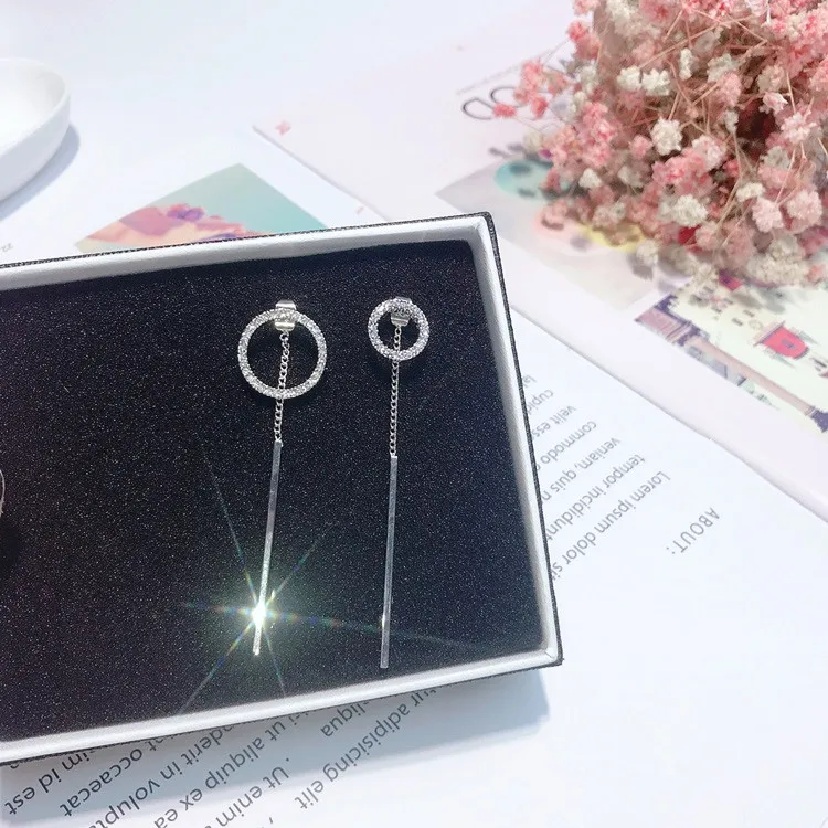 circle asymmetric cz earring 925 silver post Hypoallergenic fadeless fashion jewelry stud earrings for women girl Christmas gift