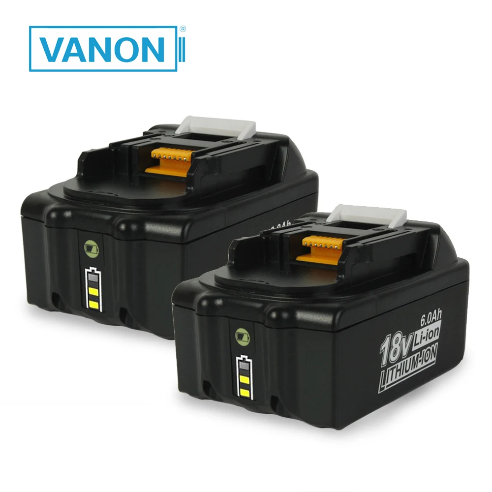 

VANON 2pcs For Makita 18V 6000mAh 6.0Ah Rechargeable Power Tools Battery with LED Li-ion Replacement LXT BL1860B BL1860 BL1850