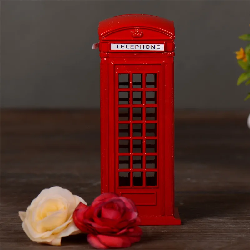 

Creative Alloy Red British English London Telephone Booth Bank Coin Bank Saving Pot Piggy Bank Red Phone Booth Box Home Decor