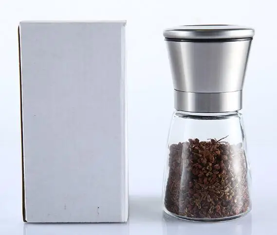 100Pcs/Lot Stainless Steel Salt And Pepper Mill Glass Body Spice Salt and Pepper Grinder Kitchen Accessories