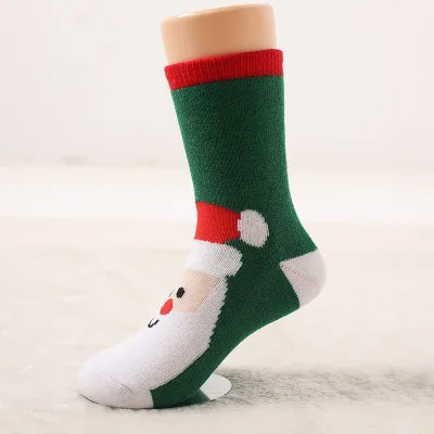 1 пара, хлопковые детские носки на весну, зиму и осень для маленьких мальчиков и девочек, махровые носки в полоску, снежинка, лось, Санта-Клаус, Рождественский медведь - Цвет: 1