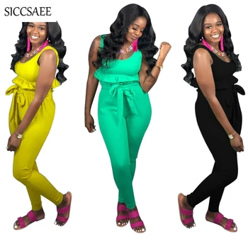 

Stringy Selvedge Ruffles Tank Crop Top Long Pants Sweat Suit Solid Color Sexy Casual Outfits For Women Two Piece Set Summer 2019