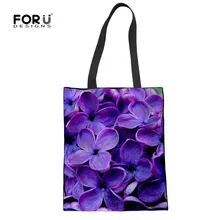 FORUDESIGNS/фиолетовые сиреневые женские экологически чистые сумки для продуктов, Женская Складная сумка для покупок в мешочке с цветочным рисунком, Холщовая Сумка на плечо