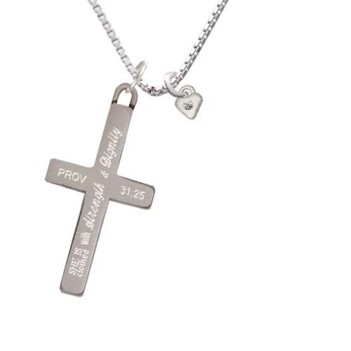 Mini April - Clear Crystal Heart - Strength and Dignity - Cross Necklace (1)