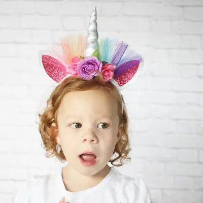 

Creative Gift Lovely Elastic Flower Lace Unicorn Horn Headdress Girls Decorative Headbands Party Decoration Halloween Costume
