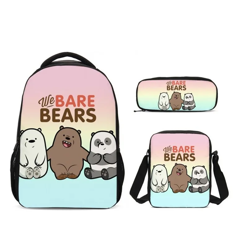 

We Bare Bares Anime Print Kawaii School Backpacks Pencli Case 3Pcs/Set Portfolio For Teenage Girls Boys Bookbag Mochila Escolar