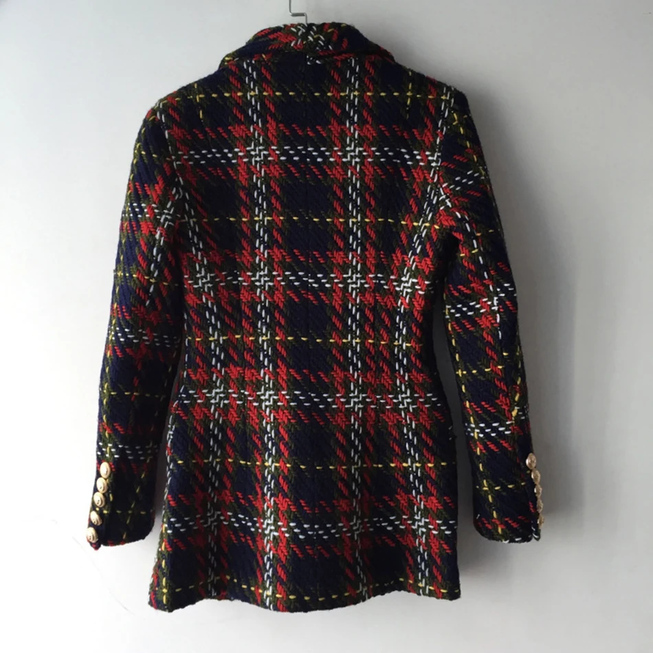 Высокое качество дизайн цветная линия решетки Уэст тонкий твидовый шерстяной пиджак офисная работа женские блейзеры на двух пуговицах