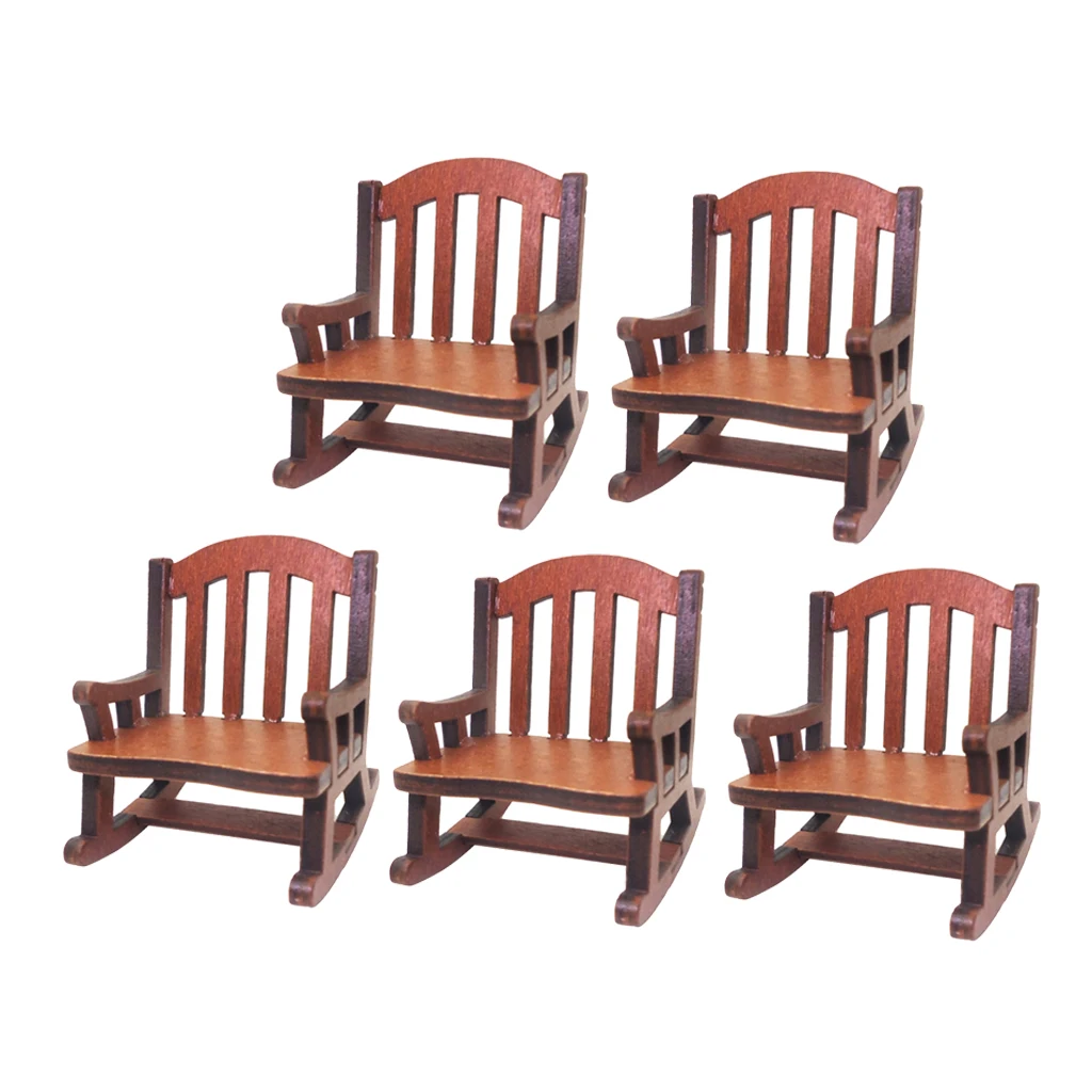 5 Pieces Dollhouse Miniature Wood Rocking Chair Rocker Outdoor Garden Furniture Accessories