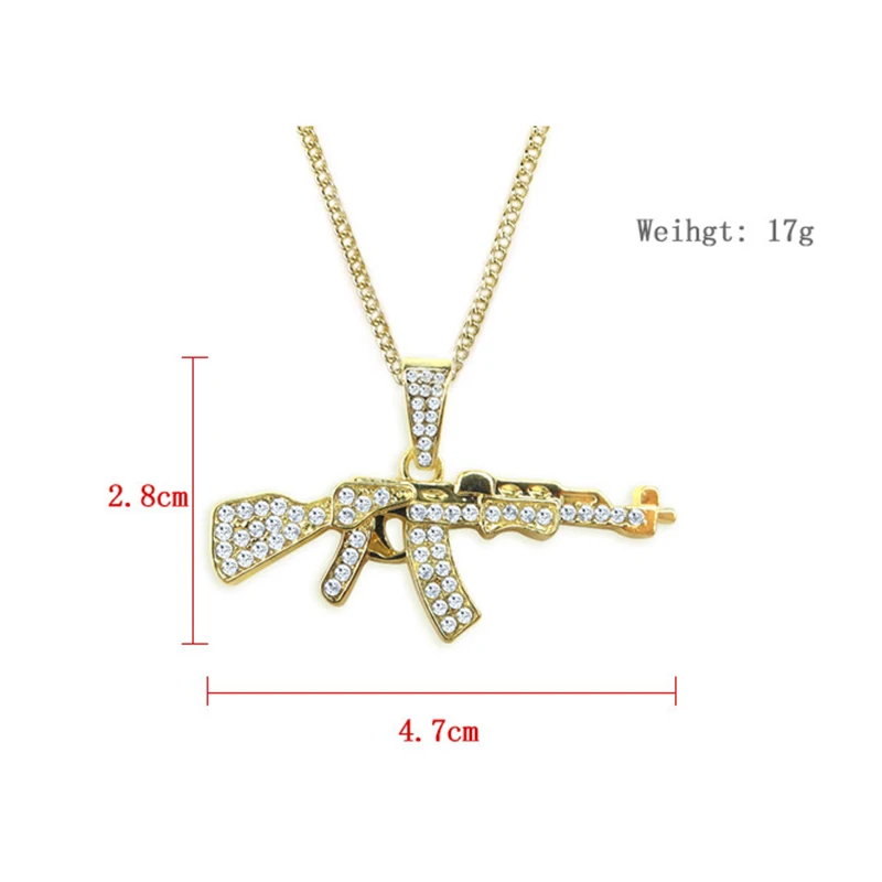 Панк стиль хип-хоп ювелирные изделия мода Iced Out золото длинная цепь ожерелье модный красивый со стразами револьвер AK47 пистолет кулон ожерелье