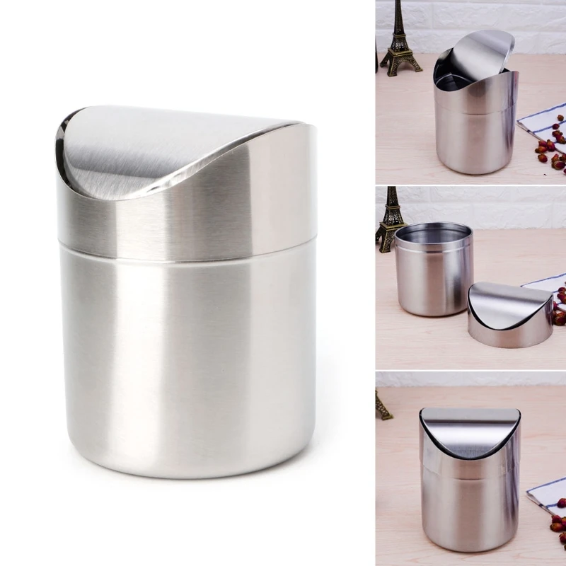 Buy YAS Stainless Steel Desk Trash Bin Countertop Waste Can With Swing Lid 1.5