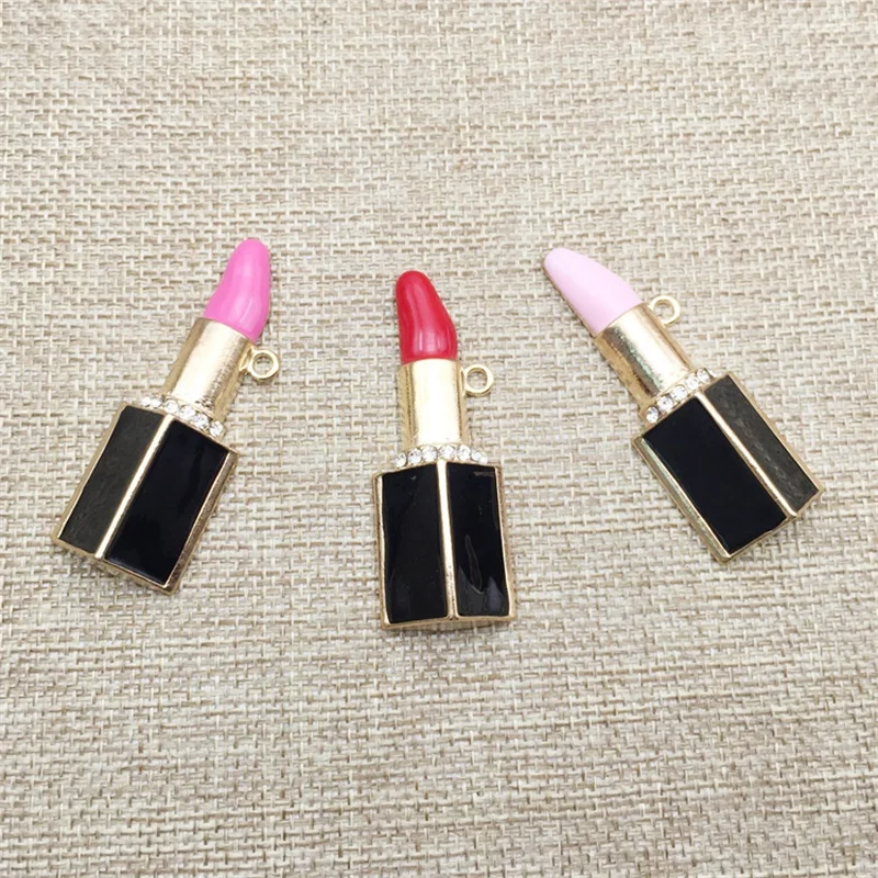 

1 PC Hot Sale High quality Alloy Charm Red Pink Lipstick Charms Fashion Jewelry Bracelet Pendants Findings For Necklace 18*51mm
