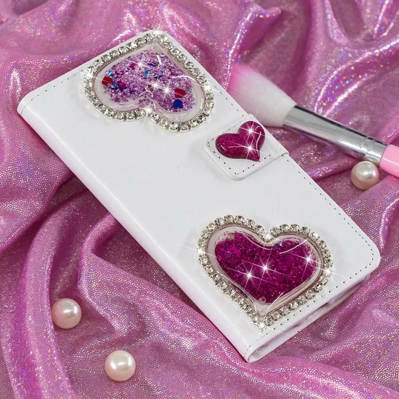 Для iphone XR XS MAX X 10 8 7 6 SE 5 3D Bling Diamond Heart кожаный бумажник чехол для сыпучий песок с