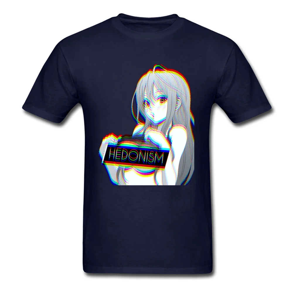 Print Short Sleeve Tops Shirt Summer Round Collar Pure Cotton Men Top T-shirts Hedonism-Girl-Anime190619 Print Tees New Arrival Hedonism-Girl-Anime190619 navy