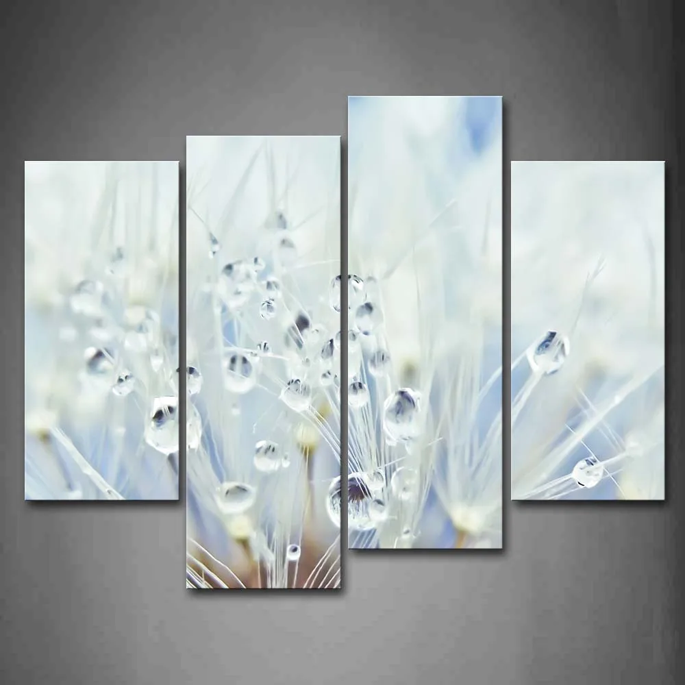 

Framed Wall Art Pictures Water Drops Dandelion Canvas Print Flower Posters With Wooden Frames For Home Living Room Decor
