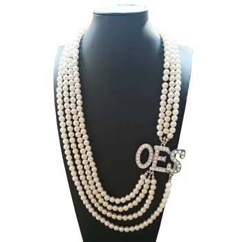 

Topvekso African Pearl order of the eastern star Multilayer Statement Jewelry OES Pearl Necklace