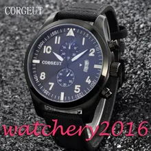 Simple Corgeut 46mm date adjust black dial PVD Case Stainless Steel White numbers Quartz Mechancial Mens Wristwatches