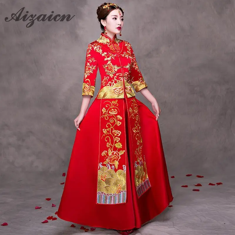 Традиционное китайское свадебное платье женские длинные современные Cheongsam винтажные Qipao красные восточные вечерние платья халат для оптовой продажи Rouge