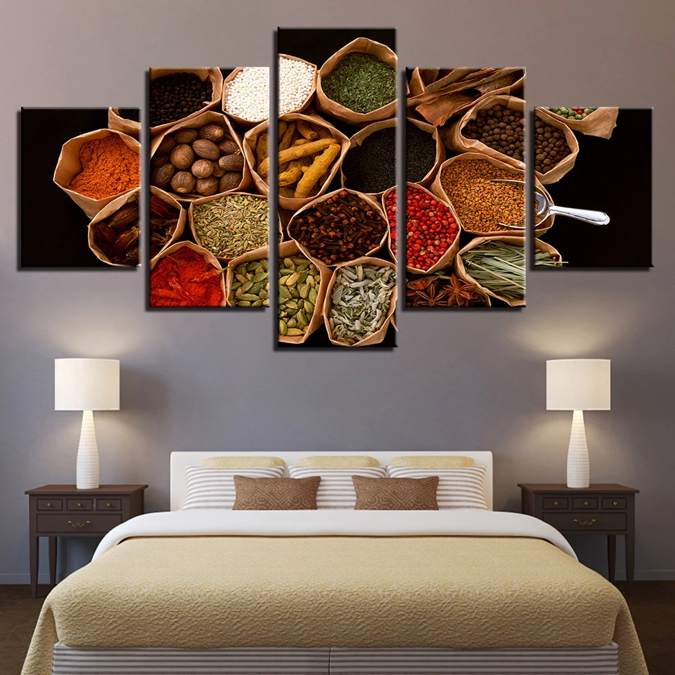 

Modular Decoration For Living Room Modern Paintings Artworks 5 Pieces Food Spices Poster HD Printing Pictures On Canvas Wall Art