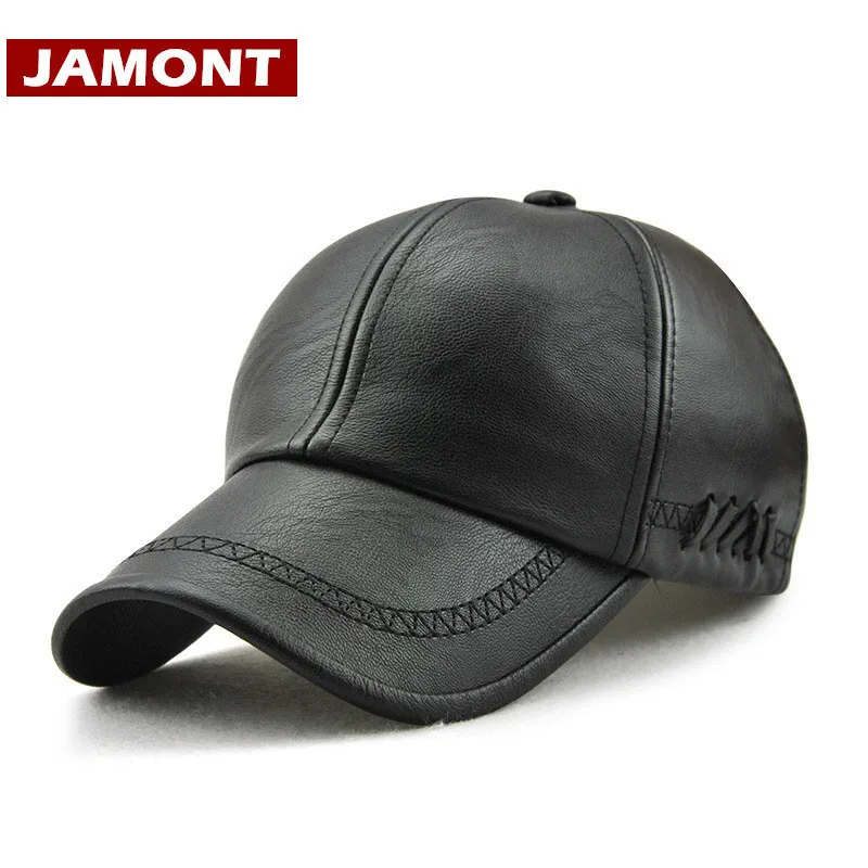 

JAMONT New Design Men Baseball Cap Winter Snapback Hat 100% PU Leather Hats Winter Male Caps Simple Style Casquette
