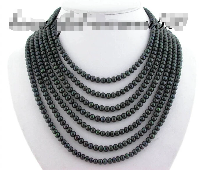 

z1250 7strands 7mm round black inkiness FW pearl necklace AAA
