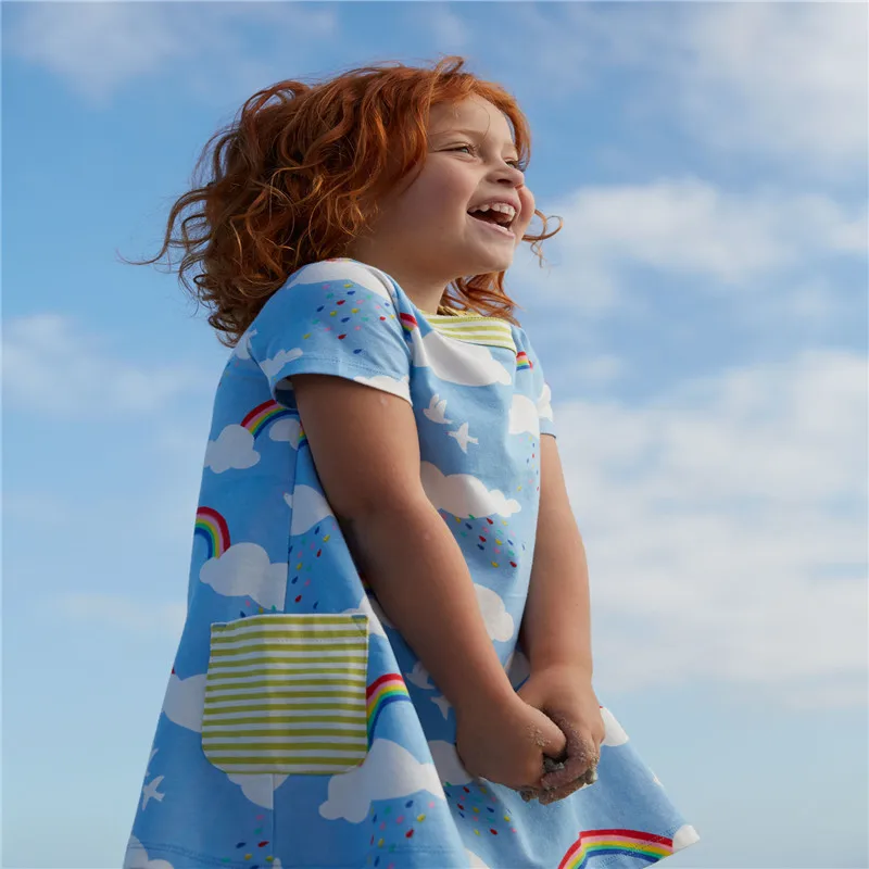Jumping meter/платья для маленьких девочек Хлопковое детское платье с радужным принтом Стильная летняя Горячая Распродажа детской одежды платья принцессы