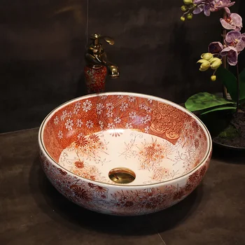 

Chinese round Art Lavabo Bathroom Vessel Sinks Round counter top porcelain ceramic wash basin