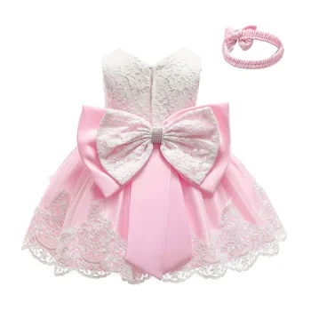 

Girls Princess Dress Baby Inants Toddler 0-2T Kids Lace Bow Birthday Party Ball Gown Dresses Children Vestidos+Headband S9173