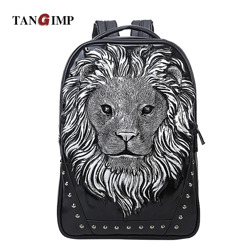 TANGIMP 3D Lion Backpacks mochilas feminina Stylish Rivet Backpacks for Women Cool PU Leather Female Women Bag Black Gold Silver TANGIMP 3D Lion Backpacks mochilas feminina Stylish Rivet Backpacks for Women Cool PU Leather Female Women Bag Black Gold Silver
