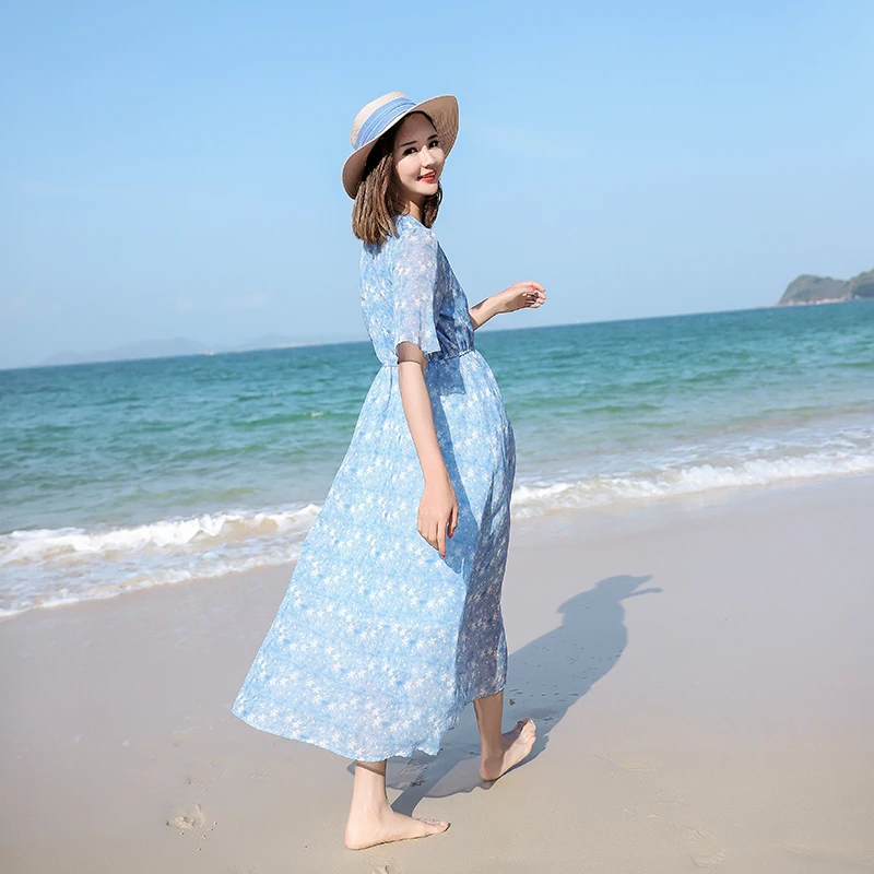 

Summer Chiffon Beach Nursing Long Dress Maternity Clothing Fashion Split Floral Breastfeeding Clothes for Pregnant Women C754